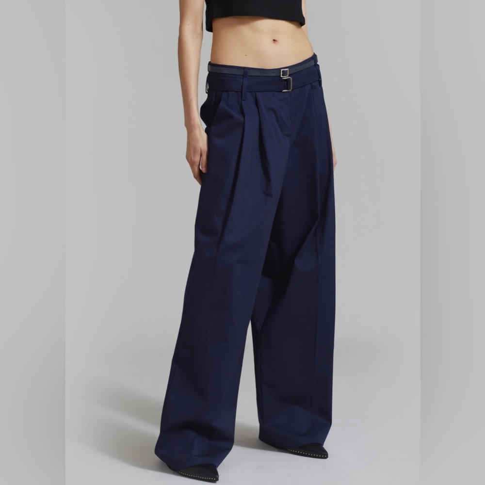 beside_you by The Frankie Shop - Joan Double Belted Pants in Navy